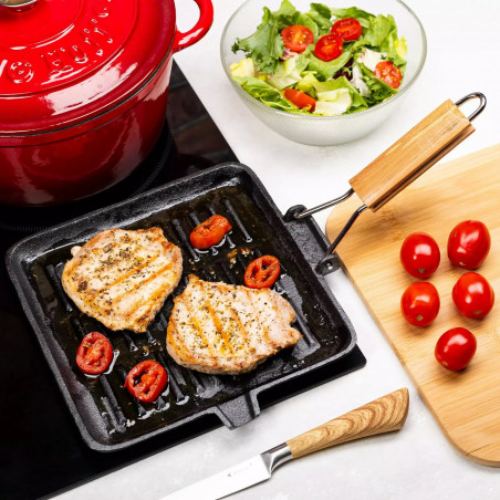 Kinghoff Grill Pan KH 1107, 26 cm, Χυτοσίδηρος, Πτυσσόμενη λαβή, Επαγωγή, Μαύρο