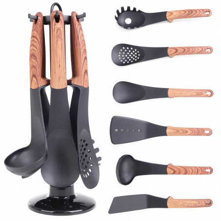 Σετ συσκευών κουζίνας με παράδοση Royalty Line RL-U03, 7 μέρη, Πολυπροπυλένιο, Μέχρι 210C, Χωρίς PFOA, Μαύρο