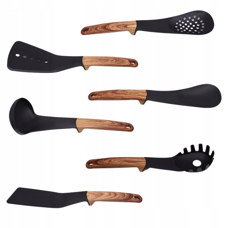 Σετ συσκευών κουζίνας με παράδοση Royalty Line RL-U03, 7 μέρη, Πολυπροπυλένιο, Μέχρι 210C, Χωρίς PFOA, Μαύρο