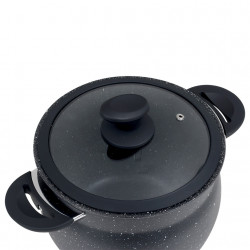 Ατμομάγειρας Royalty Line RL-CP6LM, 20 cm, 6 λίτρα, 3 τεμάχια, μαρμάρινο φινίρισμα, επαγωγή, Μαύρο