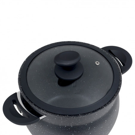 Ατμομάγειρας Royalty Line RL-CP6LM, 20 cm, 6 λίτρα, 3 τεμάχια, μαρμάρινο φινίρισμα, επαγωγή, Μαύρο