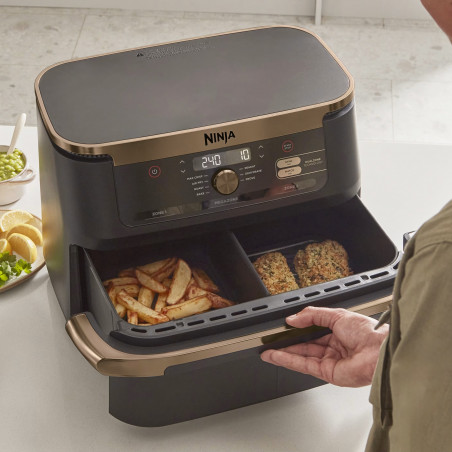 Ninja AF500EUDBCP διπλή φριτέζα ζεστού αέρα, 10,4 l, 7 προγράμματα, χρονοδιακόπτης, ανεξάρτητες ζώνες, μαύρο/χάλκινο
