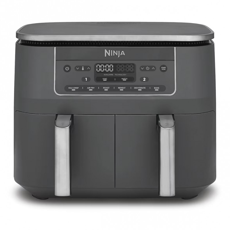 Διπλή φριτέζα με ζεστό αέρα Ninja DZ300EU, 7,6 λίτρα, 6 προγράμματα, χρονοδιακόπτης, ανεξάρτητες ζώνες, γκρι