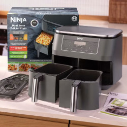Διπλή φριτέζα με ζεστό αέρα Ninja DZ300EU, 7,6 λίτρα, 6 προγράμματα, χρονοδιακόπτης, ανεξάρτητες ζώνες, γκρι