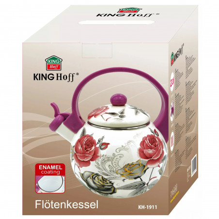 Βραστήρας Kinghoff KH 1911, 2 l, Σμάλτο, Θερμομονωμένη λαβή, Επαγωγή, Λευκό/Ροζ