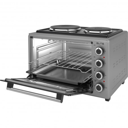 Μικρή κουζίνα Elite EMO-38302G, 1800W, 38 l, 3 λειτουργίες, Διπλό γυαλί, Θερμοστάτης, Χρονοδιακόπτης, Inox