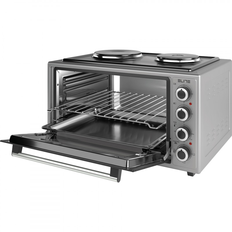 Μικρή κουζίνα Elite EMO-48302G, 2000W, 48 l, 3 λειτουργίες, Διπλό γυαλί, Θερμοστάτης, Χρονοδιακόπτης, Inox
