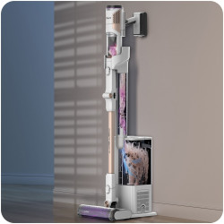 Όρθια ηλεκτρική σκούπα Shark IW3612EUT, 240W, 0,42 l, 3 λειτουργίες, 3 ρυθμίσεις, 3 εξαρτήματα, οθόνη LED, αισθητήρες για αόρατη ανίχνευση ρύπων, έως 60 λεπτά αυτονομία, Λευκό/χρυσό
