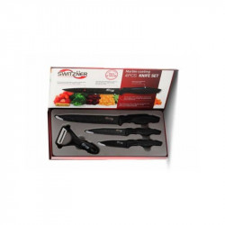 Σετ μαχαιριών και αποφλοιωτών Switzňer SW-5555-BLK, 4 τεμάχια, Αποφλοιωτής, Κεραμική επίστρωση, Ακόνισμα με λέιζερ, Ανοξείδωτο ατσάλι, Μαύρο