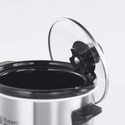 Russell Hobbs Compact Home Slow Cooker 25570-56, 145W, 2L, 3 ρυθμίσεις θερμοκρασίας, Κεραμικά σκεύη μαγειρέματος, χωρίς BPA και PFAS, Μαύρο/inox