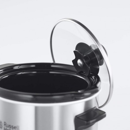 Russell Hobbs Compact Home Slow Cooker 25570-56, 145W, 2L, 3 ρυθμίσεις θερμοκρασίας, Κεραμικά σκεύη μαγειρέματος, χωρίς BPA και PFAS, Μαύρο/inox