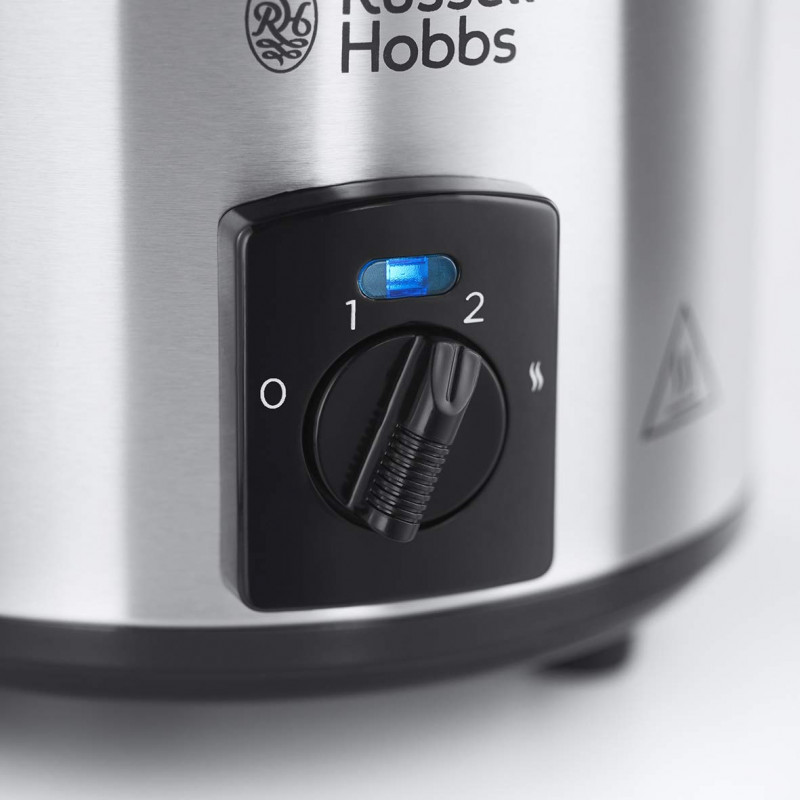 Russell Hobbs Compact Home Slow Cooker 25570-56, 145W, 2L, 3 ρυθμίσεις θερμοκρασίας, Κεραμικά σκεύη μαγειρέματος, χωρίς BPA και PFAS, Μαύρο/inox