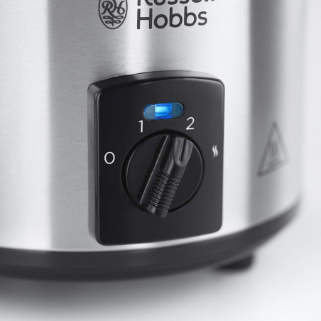 Russell Hobbs Compact Home Slow Cooker 25570-56, 145W, 2L, 3 ρυθμίσεις θερμοκρασίας, Κεραμικά σκεύη μαγειρέματος, χωρίς BPA και PFAS, Μαύρο/inox