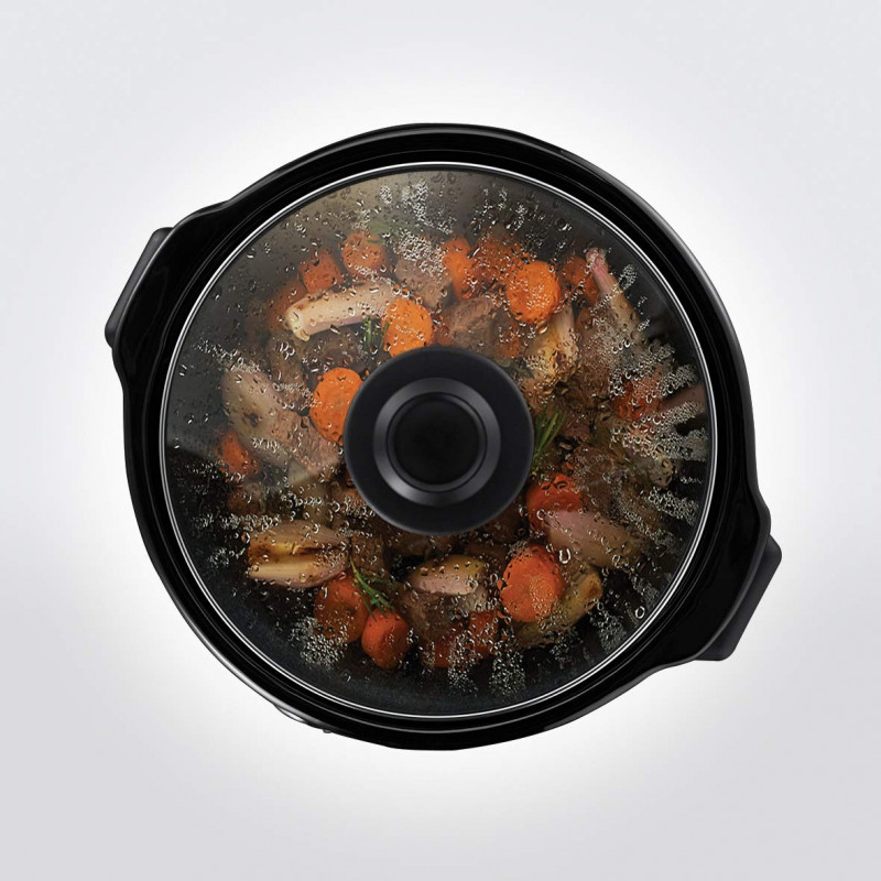 Russell Hobbs Compact Home Slow Cooker 25570-56, 145W, 2L, 3 ρυθμίσεις θερμοκρασίας, Κεραμικά σκεύη μαγειρέματος, χωρίς BPA και PFAS, Μαύρο/inox