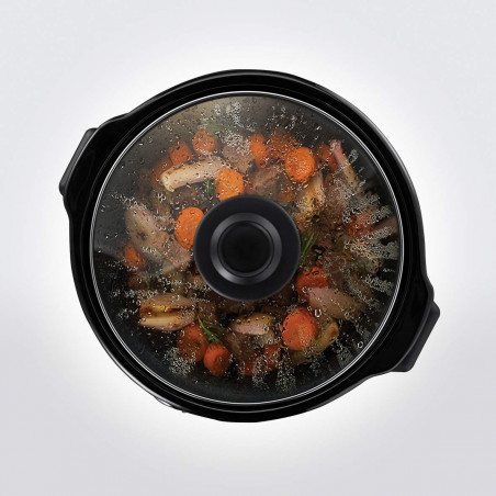 Russell Hobbs Compact Home Slow Cooker 25570-56, 145W, 2L, 3 ρυθμίσεις θερμοκρασίας, Κεραμικά σκεύη μαγειρέματος, χωρίς BPA και PFAS, Μαύρο/inox