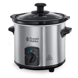 Russell Hobbs Compact Home Slow Cooker 25570-56, 145W, 2L, 3 ρυθμίσεις θερμοκρασίας, Κεραμικά σκεύη μαγειρέματος, χωρίς BPA και PFAS, Μαύρο/inox