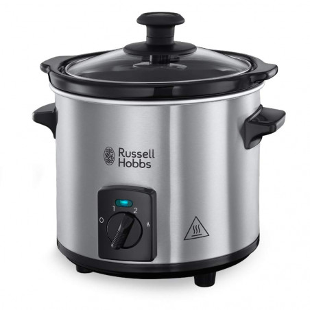 Russell Hobbs Compact Home Slow Cooker 25570-56, 145W, 2L, 3 ρυθμίσεις θερμοκρασίας, Κεραμικά σκεύη μαγειρέματος, χωρίς BPA και PFAS, Μαύρο/inox