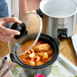 Russell Hobbs Compact Home Slow Cooker 25570-56, 145W, 2L, 3 ρυθμίσεις θερμοκρασίας, Κεραμικά σκεύη μαγειρέματος, χωρίς BPA και PFAS, Μαύρο/inox