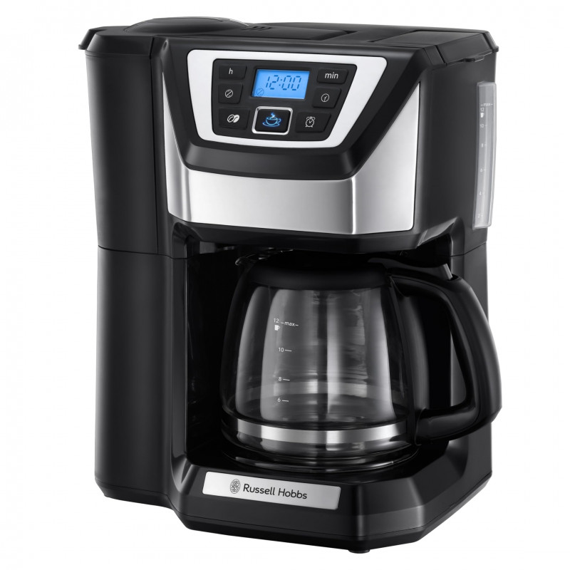 Καφετιέρα Russell Hobbs Victory Grind & Brew 22000-56, 1025W, 1,5 L, 250 g, 12 φλιτζάνια, χρονοδιακόπτης, ενσωματωμένο φίλτρο, μαύρο/οξυζενέ