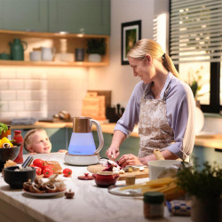 Βραστήρας Russell Hobbs Calm 27450-70, 2400W, 1,7 l, 40-100°C, Αθόρυβο βράσιμο, Κουμπιά αφής, Ηχητικές ειδοποιήσεις, 6 εναλλασσόμενα χρώματα, Προστασία, χωρίς BPA και PFAS, Λευκό/χρυσό
