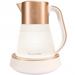Βραστήρας Russell Hobbs Calm 27450-70, 2400W, 1,7 l, 40-100°C, Αθόρυβο βράσιμο, Κουμπιά αφής, Ηχητικές ειδοποιήσεις, 6 εναλλασσόμενα χρώματα, Προστασία, χωρίς BPA και PFAS, Λευκό/χρυσό