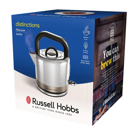 Ηλεκτρικός βραστήρας Russell Hobbs Distinctions Titanium 26422-70, 2400W, 1,5 l, γρήγορο βράσιμο, πλένεται φίλτρο κατά της αφαλάτωσης, βάση 360°, Protect, Inox/Titanium