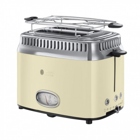 Russell Hobbs Retro Vintage Κρέμα Τοστιέρα 21682-56, 1300W, 2 φέτες, 6 επίπεδα, Κλίμακα ένδειξης ρετρό, Lift & Look, Γρήγορη φρυγανιά, Κρέμα/Inox