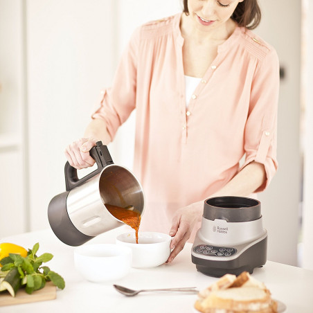 Russell Hobbs Soup & Blend 21480-56, 1200W, 1.75L, θέρμανση, 8 προγράμματα, ηχητικός συναγερμός, σύστημα ασφαλείας, διατήρηση θερμότητας, μαύρο/Inox