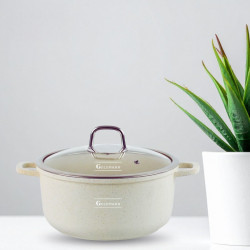 Κατσαρόλα Goldmann GM-0324B, 4,5 l, 24 cm, Αντικολλητική μαρμάρινη επίστρωση, Καπάκι με άνοιγμα, Επαγωγή, Μπεζ