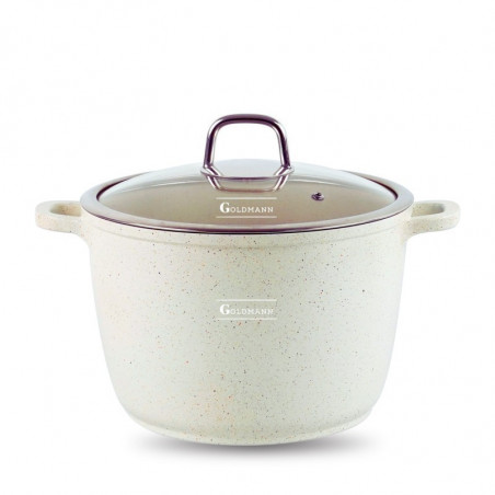 Βαθιά κατσαρόλα Goldmann GM-0624B, 24 cm, 6.2 l, Αντικολλητική μαρμάρινη επίστρωση, Καπάκι με άνοιγμα, Επαγωγή, Μπεζ