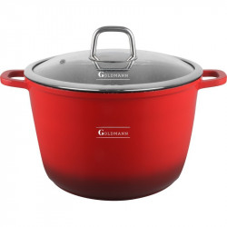 Βαθιά κατσαρόλα Goldmann GM-0624R, 24 cm, 6.2 l, Αντικολλητική μαρμάρινη επίστρωση, Καπάκι με άνοιγμα, Επαγωγή, Κόκκινο