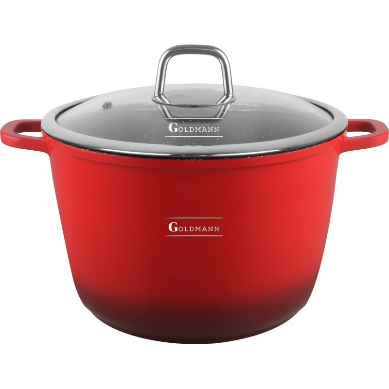 Βαθιά κατσαρόλα Goldmann GM-0624R, 24 cm, 6.2 l, Αντικολλητική μαρμάρινη επίστρωση, Καπάκι με άνοιγμα, Επαγωγή, Κόκκινο