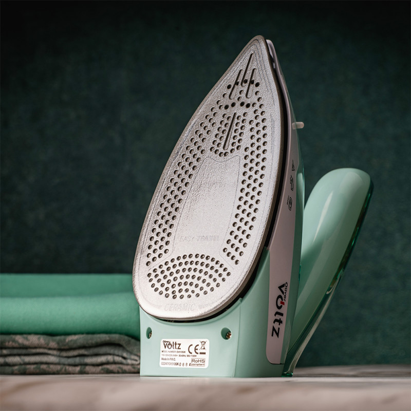 Σίδερο ταξιδιού Oliver Voltz OV51050K, 1100W, 55 ml, Πτυσσόμενη λαβή, Προστασία από υπερθέρμανση, Τυρκουάζ/Λευκό