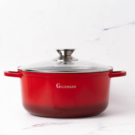 Κατσαρόλα Goldmann GM-7328R, 6,5 l, 28 cm, Αντικολλητική μαρμάρινη επίστρωση, Καπάκι με άνοιγμα, Επαγωγή, Κόκκινο
