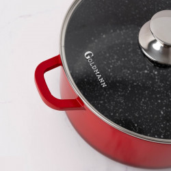 Κατσαρόλα Goldmann GM-7328R, 6,5 l, 28 cm, Αντικολλητική μαρμάρινη επίστρωση, Καπάκι με άνοιγμα, Επαγωγή, Κόκκινο