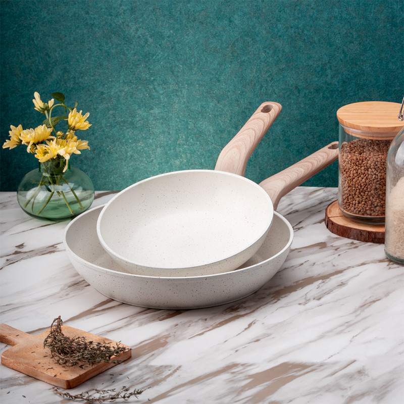 Κατσαρόλα Voltz Nice OV54419E20, 20x4.3 cm, Μαρμάρινο φινίρισμα, Επαγωγή, Κρέμα μελανζέ