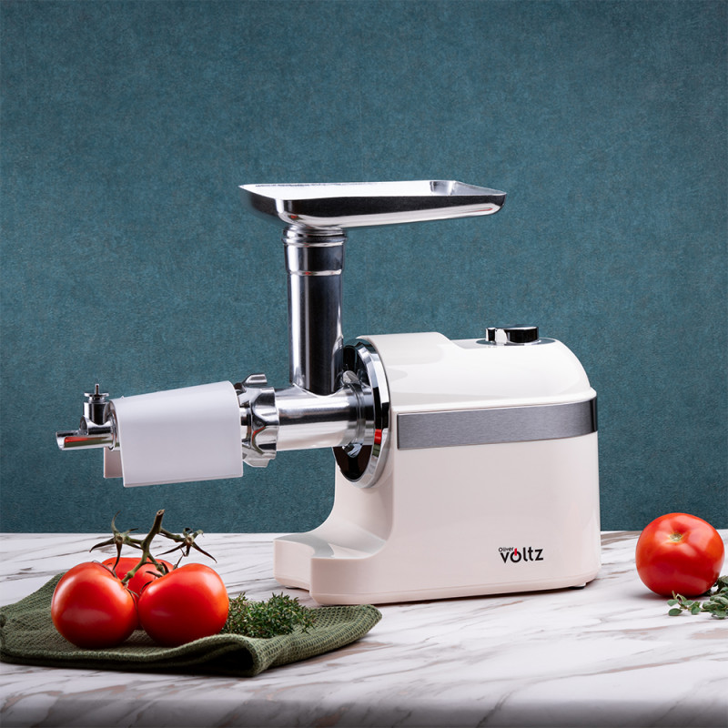 Κρεατομηχανή με εξάρτημα ντομάτας Oliver Voltz OV51991F, 1800W, Εξάρτημα για λουκάνικα, Λευκό
