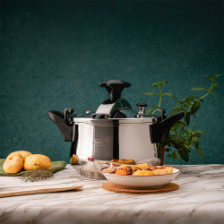 Χύτρα ταχύτητας Rosberg R51311A5, 5 λίτρα, 2 καπάκια, Επαγωγή, Πάτος 3 στρωμάτων, Inox