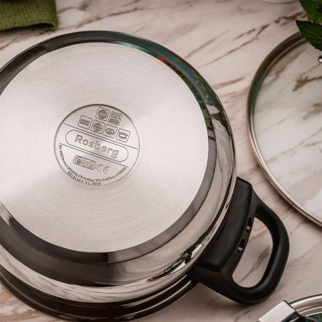 Χύτρα ταχύτητα Rosberg R51311A9, 9 λίτρα, 2 καπάκια, Επαγωγή, Πάτος 3 στρωμάτων, Inox
