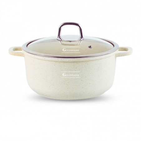 Κατσαρόλα Goldmann GM-0324B, 4,5 l, 24 cm, Αντικολλητική μαρμάρινη επίστρωση, Καπάκι με άνοιγμα, Επαγωγή, Μπεζ