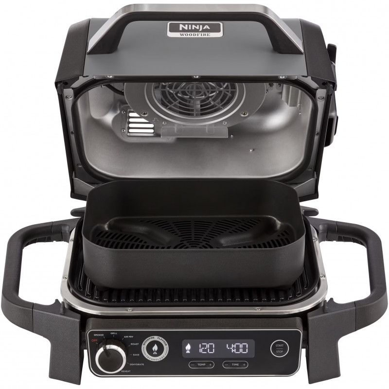 Επιτραπέζια Ηλεκτρική Ψησταριά Σχάρας γκριλ Ninja OG701EU, 2400W, Έως 260C, Εσωτερική κεραμική επίστρωση αμίνης, Woodfire, Γκρι