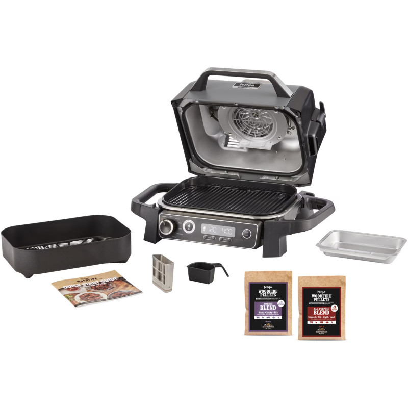 Επιτραπέζια Ηλεκτρική Ψησταριά Σχάρας γκριλ Ninja OG701EU, 2400W, Έως 260C, Εσωτερική κεραμική επίστρωση αμίνης, Woodfire, Γκρι