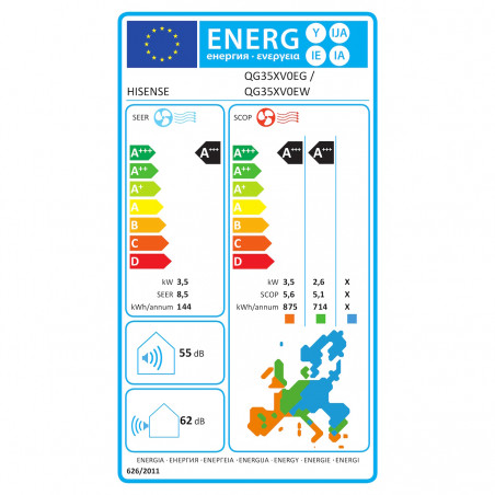 Κλιματιστικό Inverter Hisense Energy Pro + QG35XV0E, 12000 BTU, 24 m2, A+++/A+++, Wi-Fi, Φωνητικός έλεγχος, φίλτρο 4in1, Λευκό