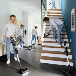 Σκούπα όρθια Bosch Unlimited 7 BBS711W, 300 ml, μοτέρ TurboSpin, φώτα LED, αυτονομία 40 λεπτά, Λευκό/μαύρο