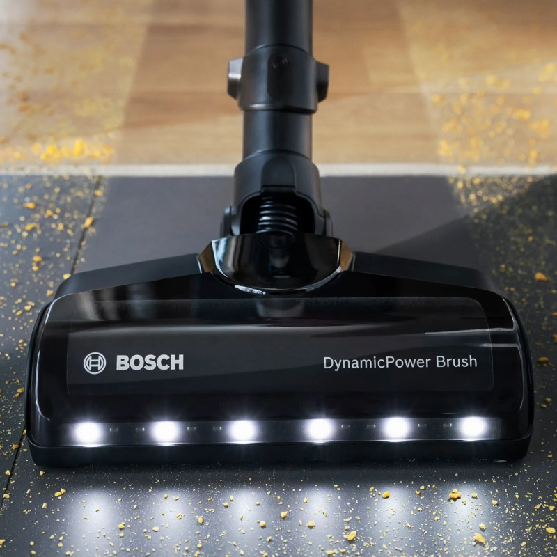 Σκούπα όρθια Bosch Unlimited 7 BBS711W, 300 ml, μοτέρ TurboSpin, φώτα LED, αυτονομία 40 λεπτά, Λευκό/μαύρο