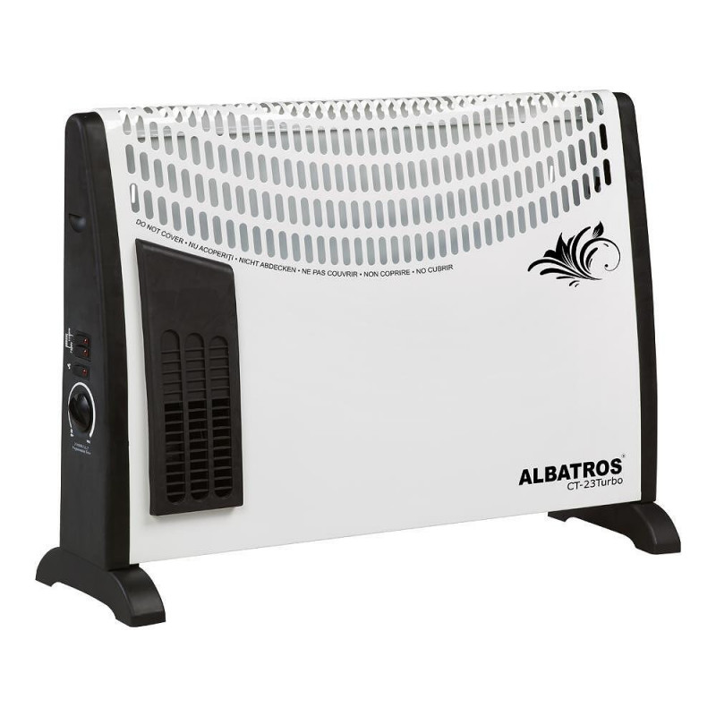 Θερμαντήρας δαπέδου ALBATROS CT-23TURBO, 2000W, 20 m2, ανεμιστήρας TURBO, ρυθμιζόμενος θερμοστάτης, προστασία από υπερθέρμανση, λευκό/μαύρο