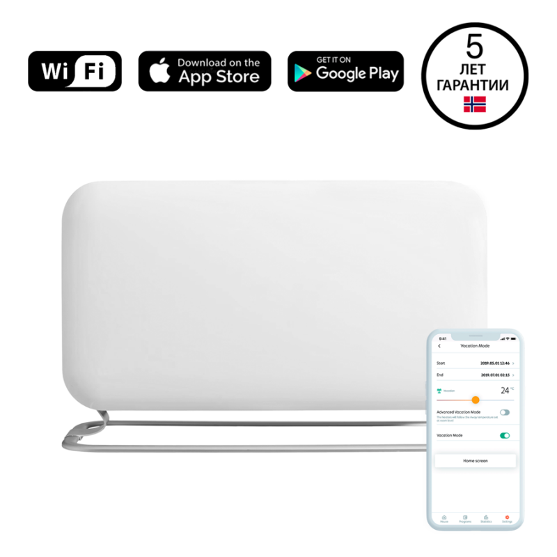Ενδοδαπέδια θερμάστρα Mill CO1200WIFI3, 1200W, 18 m2, Wi-Fi + App, Βαθμονόμηση θερμοκρασίας, Ανοιχτό παράθυρο, Προστασία παιδιών, Προστασία από ανατροπή, Λευκό