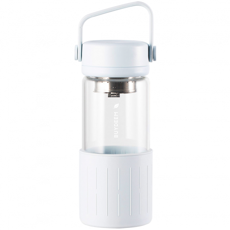 Μπουκάλι τσαγιού με εγχυτήρα BUYDEEM DG42, 300 ml, Προστατευτικό σιλικόνης, Λευκό