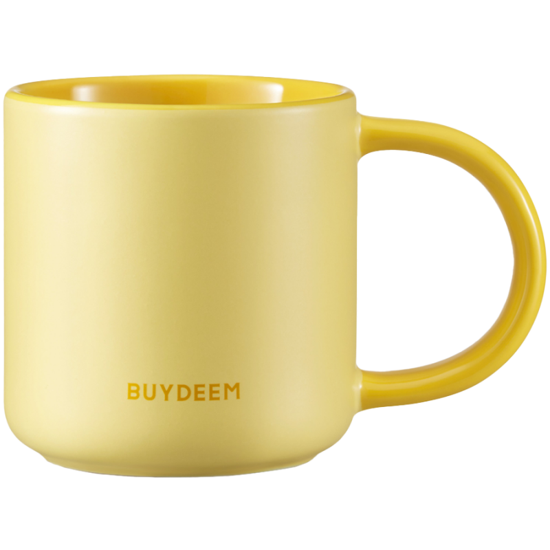 Κεραμικό φλιτζάνι τσαγιού και καφέ Buydeem CD1018-MY, 350 ml, Επίπεδος πάτος, Εσωτερική κλίμακα μέτρησης, Κεραμικό υψηλής θερμοκρασίας, Κίτρινο