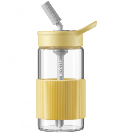 Buydeem CD1017-MY φορητό μπουκάλι ποτών, 500 ml, Ενσωματωμένο καλαμάκι, Αδιάβροχο, Ανθεκτικό στη θερμότητα γυαλί έως 150°C, Χωρίς BPA, Κίτρινο